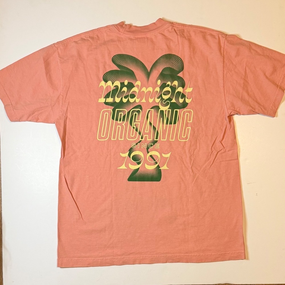 Midnight Organic Yes Lord Palm Tree T-Shirt Mens L Pink Cotton Larry June  Tee